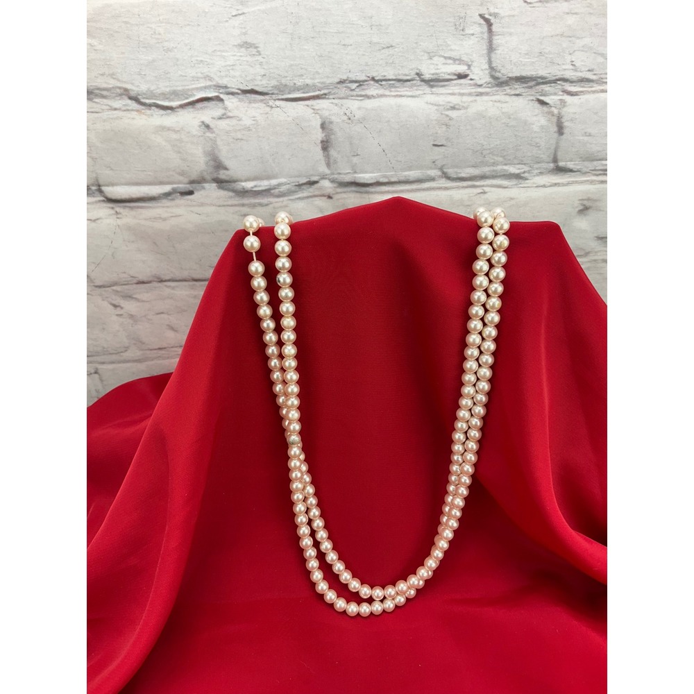 Vintage Style Faux Pearl Opera‎ Necklace Long Knotted Cream Round Bead 30 Inch